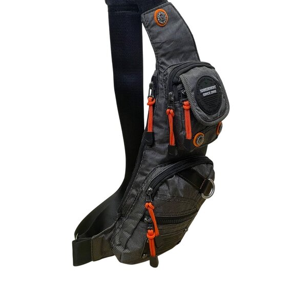 Kaweiknight Grey/Orange Nylon Adjustable Strap Multi-Zip Crossbody Backpack - Picture 4 of 15